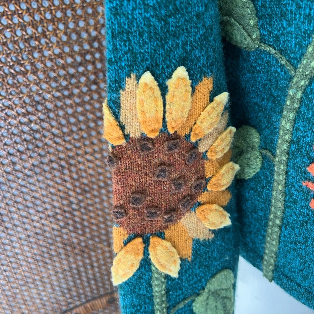 Susan Bristol lambswool sunflower cardigan sweater large - Picture 8 of 12